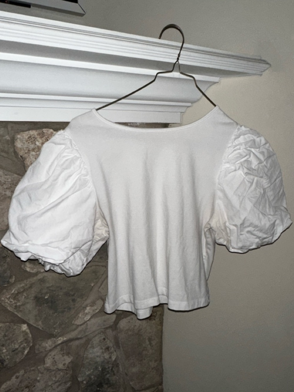 Women's White Puff Sleeve Cropped Top